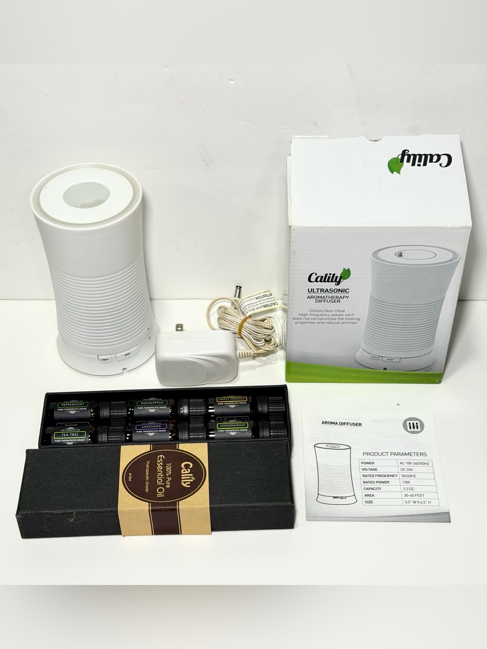 Calily Ultrasonic Aromatherapy Diffuser and Pure Essential Oil Gift Set Bundle